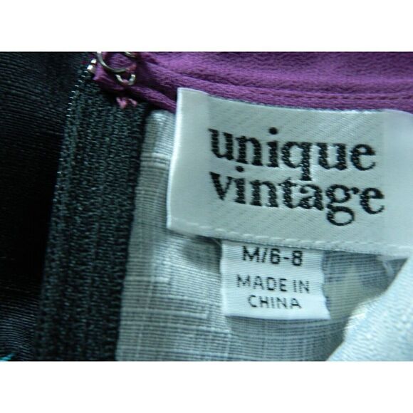 Unique Vintage Dress Size M Black Arden Pin Up Witch Print Babydoll Collared - Picture 11 of 13